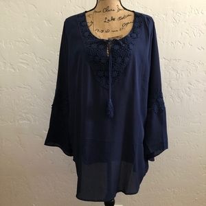 NWOT- Araxa Paris Navy blue blouse, 2x